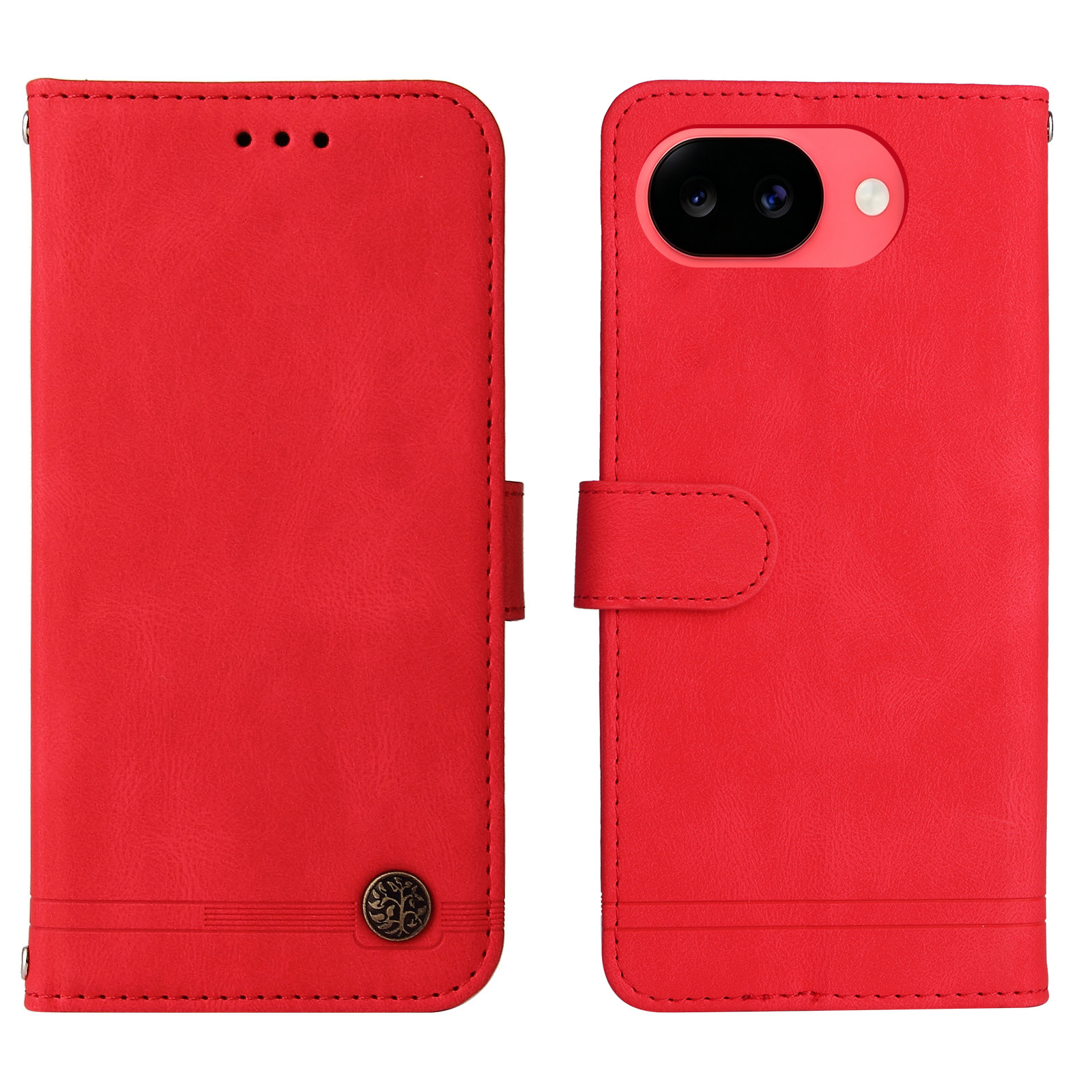 For Google Pixel 11a Leather Wallet Cases Skin Touch Phone Cover Stand with Strap - Red