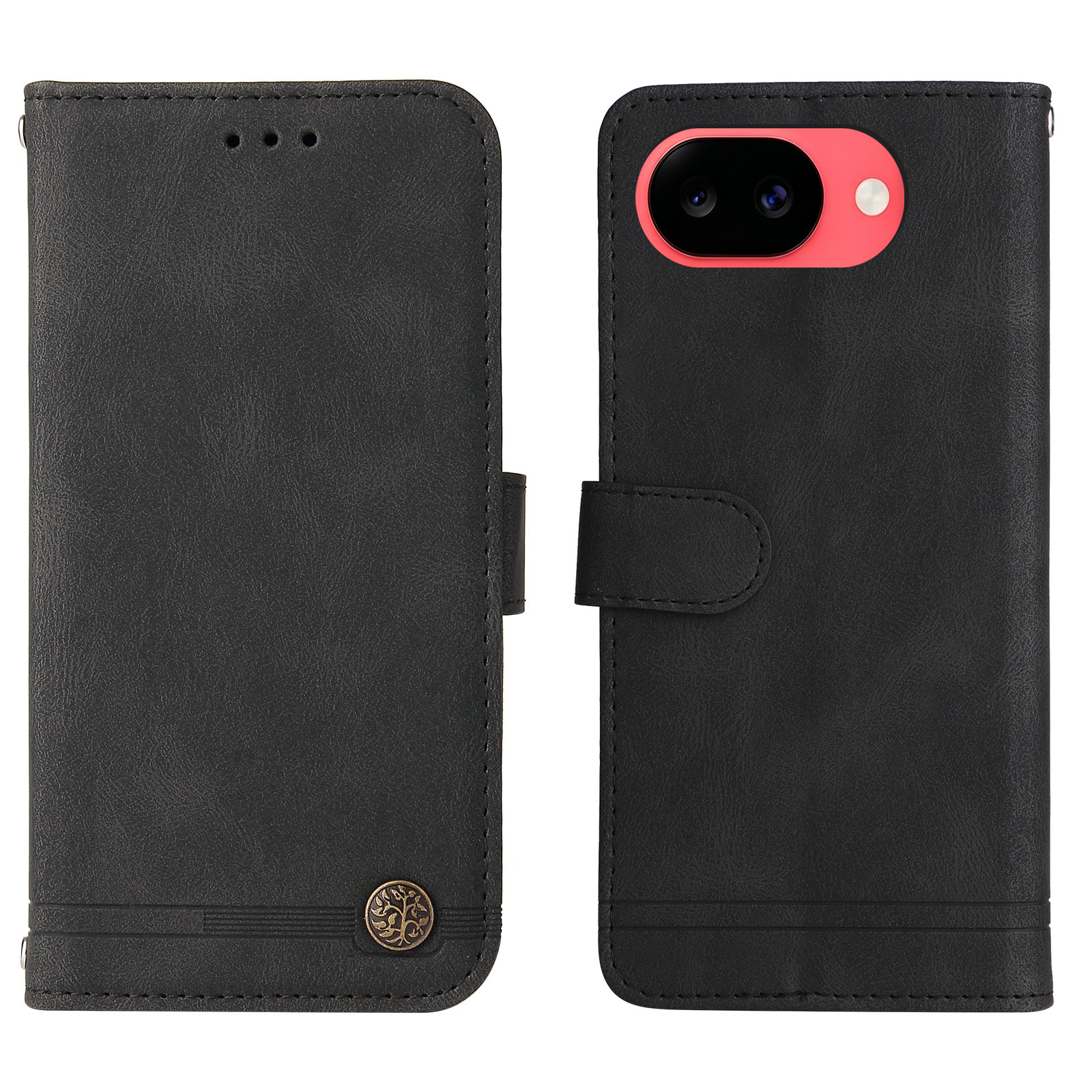 For Google Pixel 11a Leather Wallet Cases Skin Touch Phone Cover Stand with Strap - Black