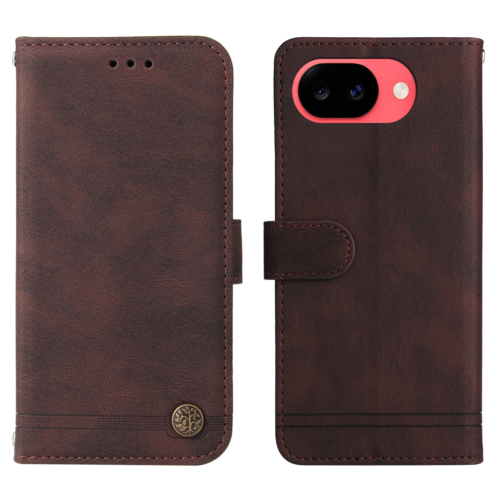 For Google Pixel 11a Leather Wallet Cases Skin Touch Phone Cover Stand with Strap - Brown
