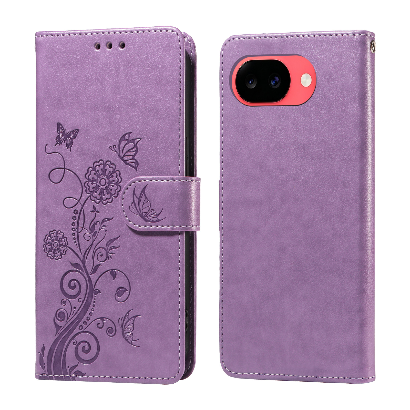 For Google Pixel 11a Leather Case Butterfly Floral Imprint Wallet Stand Cover - Purple