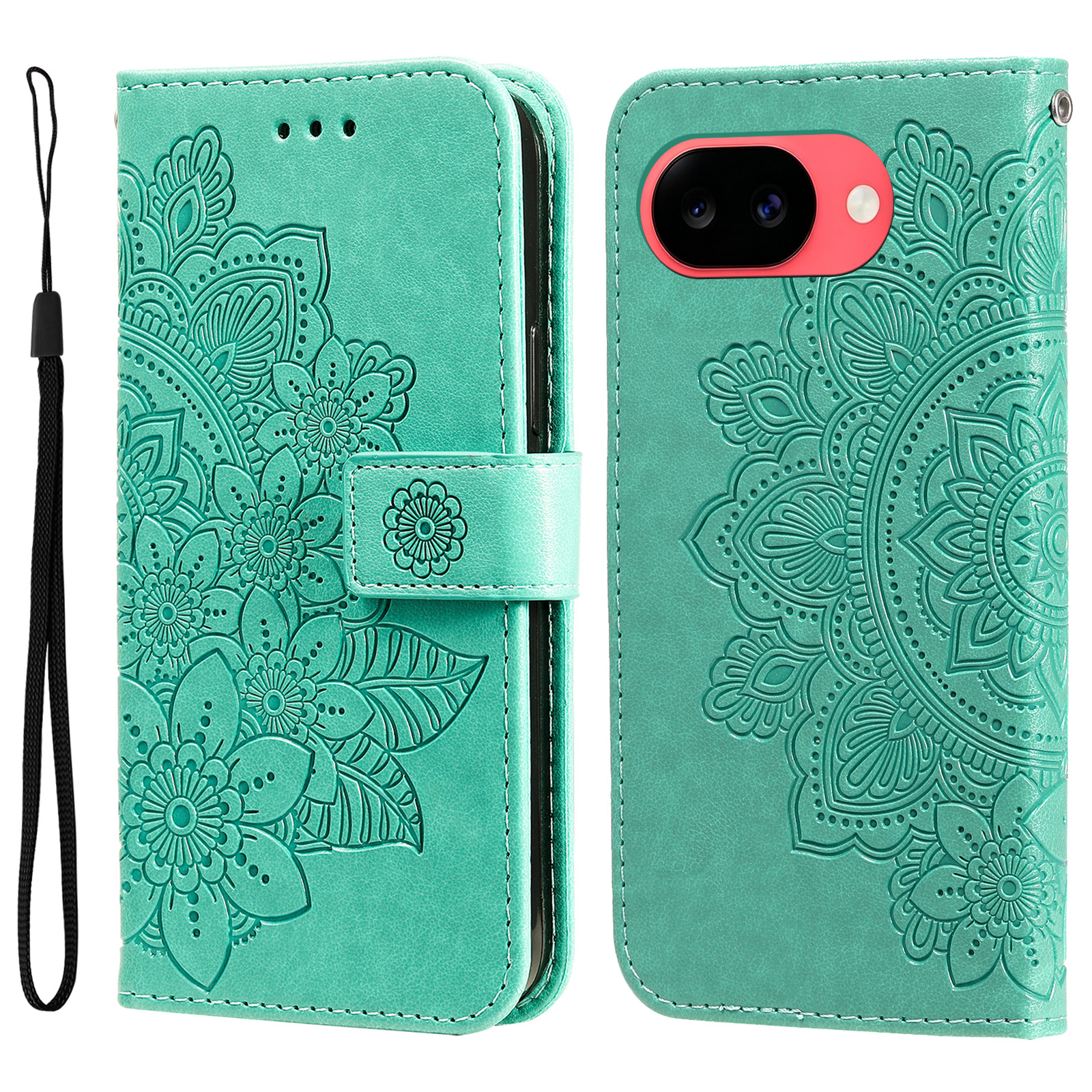 For Google Pixel 11a Case Floral Pattern PU Leather Wallet Stand Phone Cover - Green