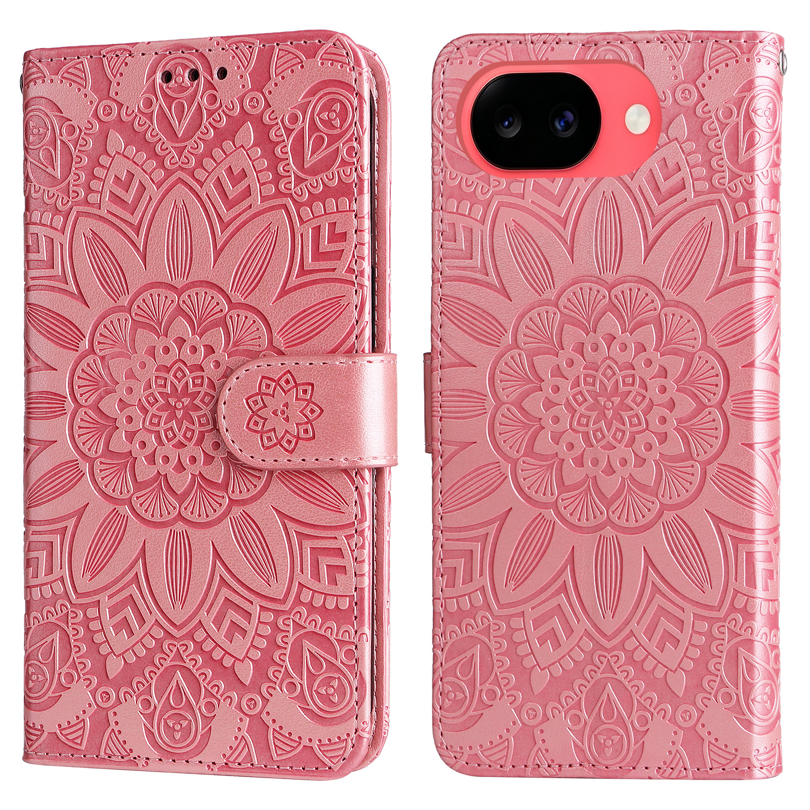 For Google Pixel 11a Case Sunflower Imprint Leather Wallet Phone Cover - Pink