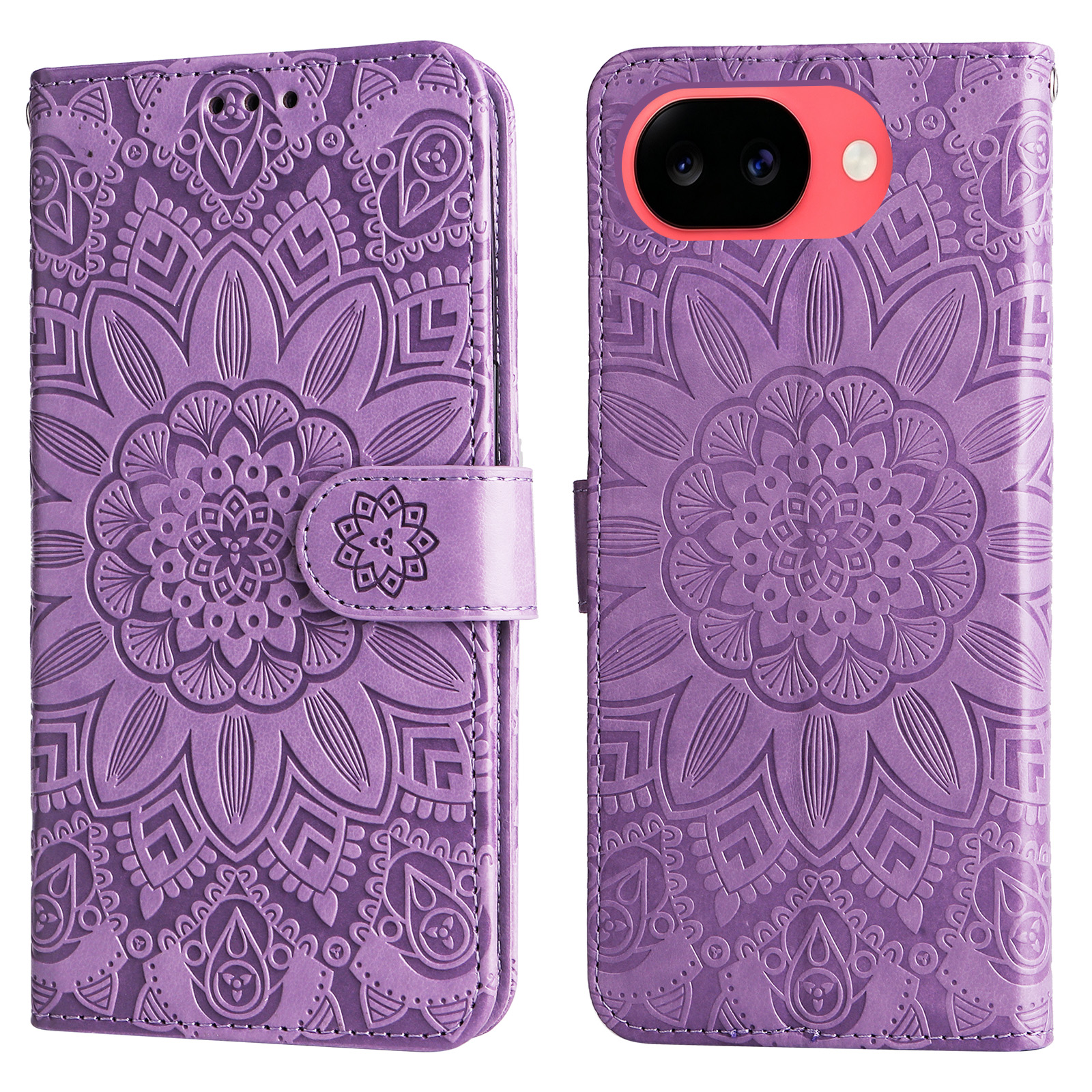 For Google Pixel 11a Case Sunflower Imprint Leather Wallet Phone Cover - Purple