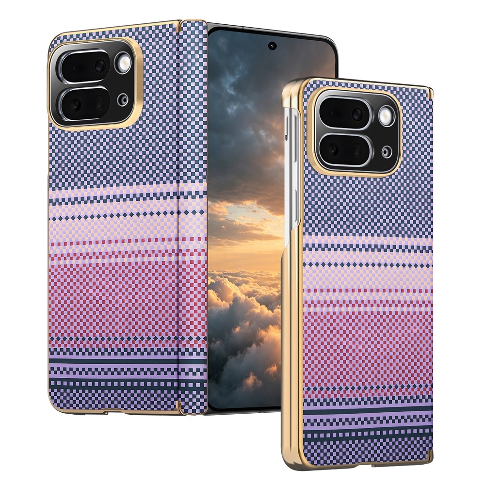 For Google Pixel 10 Pro Fold Magnetic Case Hinge Protection Gradient Color Leather + PC Shockproof Phone Cover - Pink Purple
