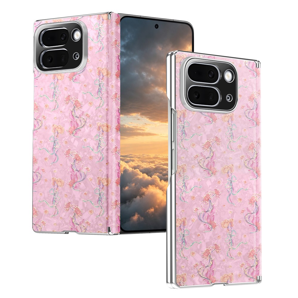 For Google Pixel 10 Pro Fold Magnetic Case Floral Pattern Leather Dual-Axis Hinge Shockproof Phone Cover - Pink