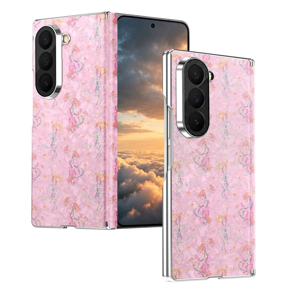For Samsung Galaxy Z Fold6 5G Magnetic Case Floral Pattern Leather Dual-Axis Hinge Shockproof Phone Cover - Pink