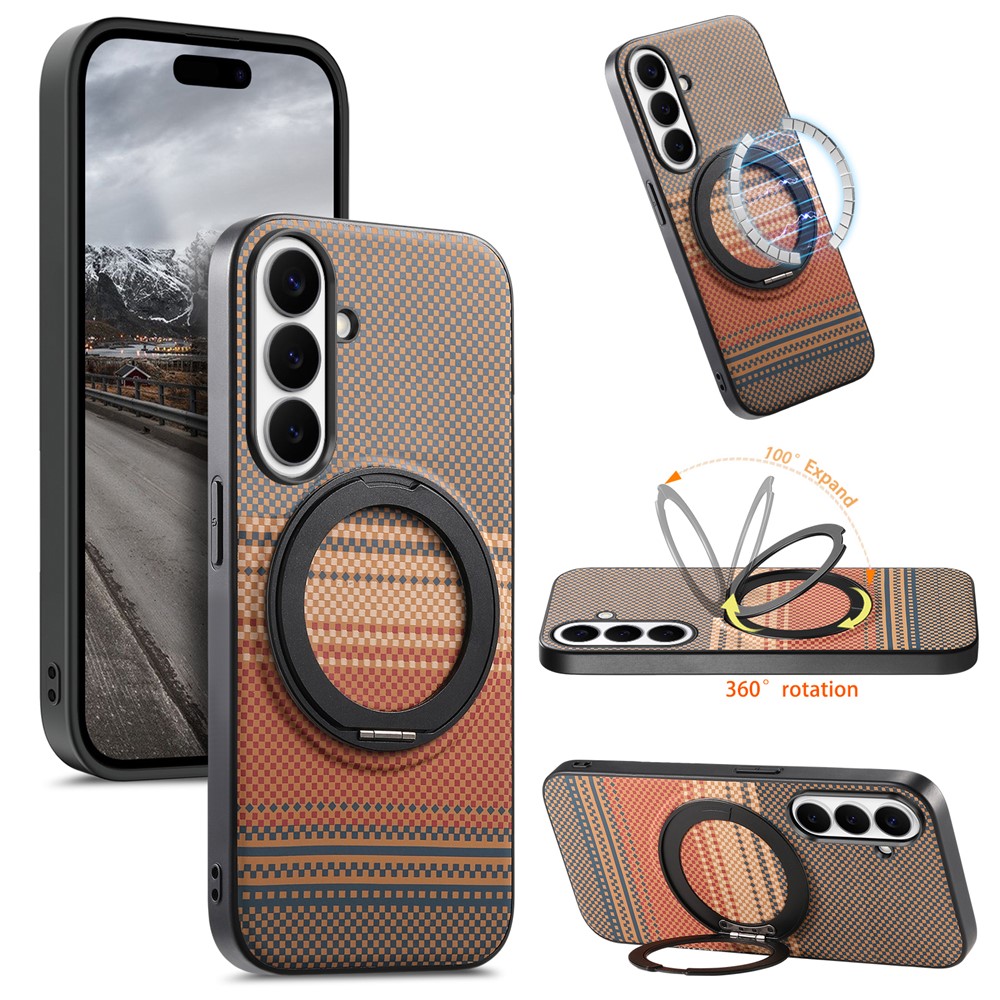 For Samsung Galaxy A16 5G / A16 4G Magnetic Case Rotation Kickstand PU Leather + PC + TPU Phone Cover - Brown