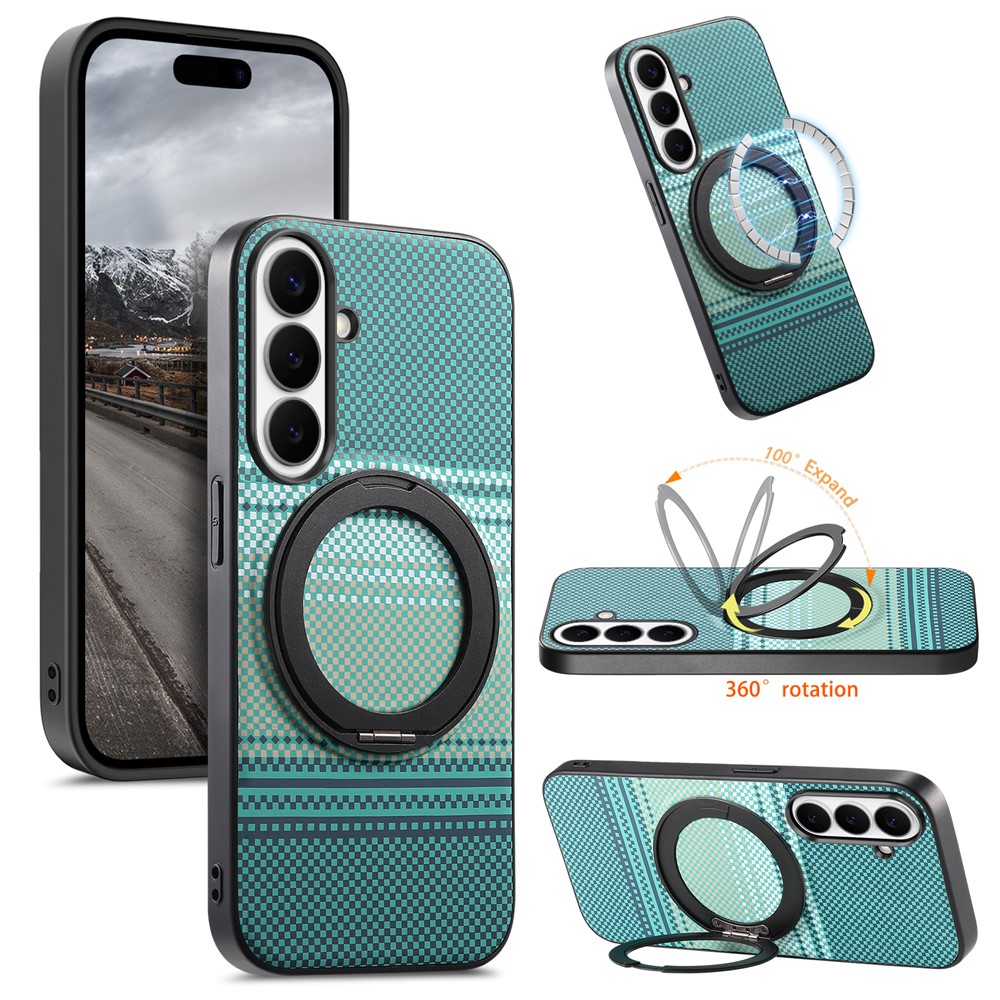 For Samsung Galaxy A55 5G Magnetic Case Rotation Kickstand PU Leather + PC + TPU Phone Cover - Green