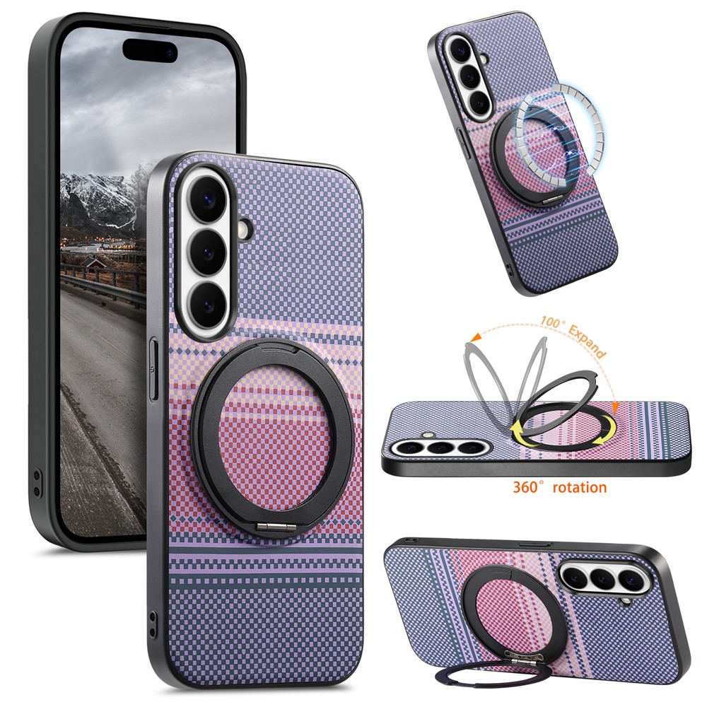 For Samsung Galaxy A55 5G Magnetic Case Rotation Kickstand PU Leather + PC + TPU Phone Cover - Purple