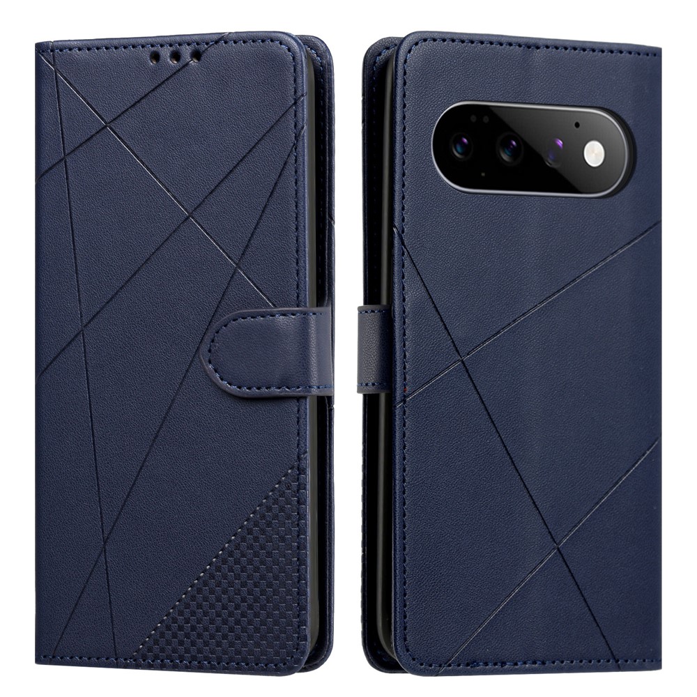 Wallet Case For Google Pixel 11 Pro / 11 / 10 Pro / 10 / 9 Pro / 9 Adjustable Stand Magnetic Clasp Imprint Square Leather Flip Phone Cover - Blue