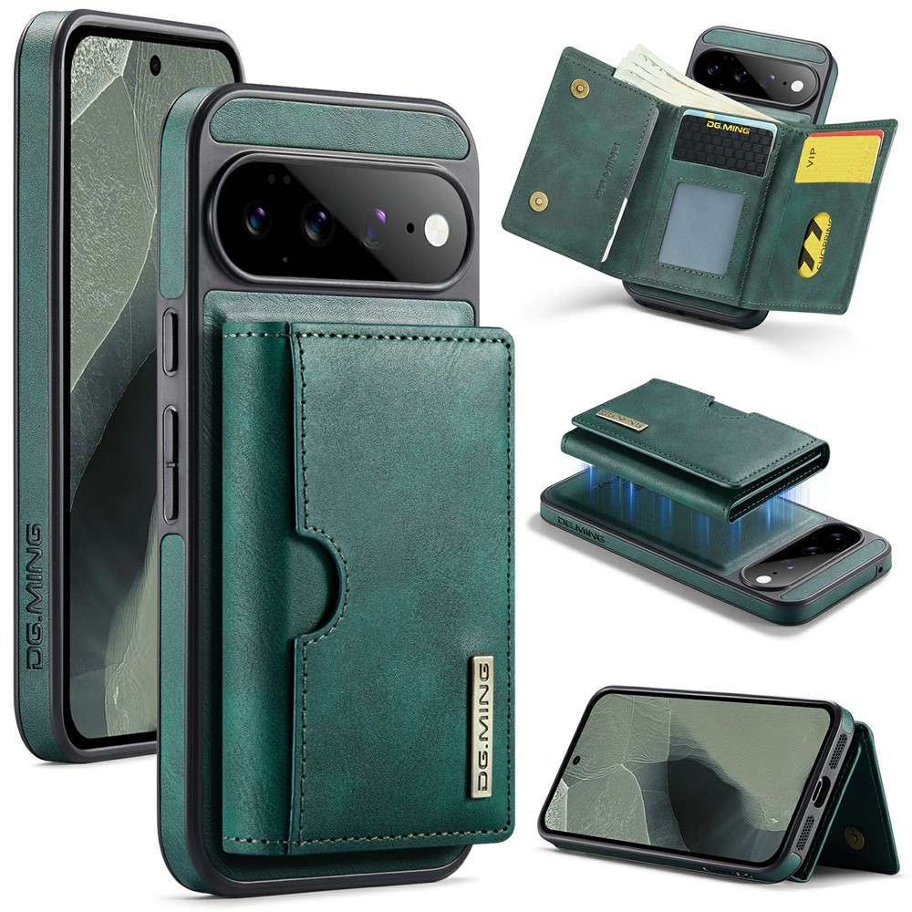 DG.MING M6 Series For Google Pixel 11 Case Magnetic RFID Blocking Wallet PU + PC + TPU Phone Cover - Green