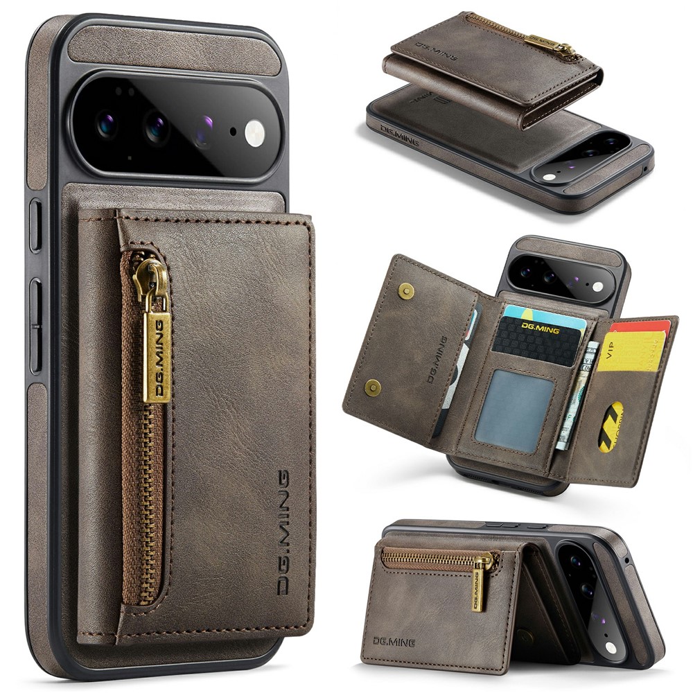 DG.MING M5 Series For Google Pixel 11 Pro Case Detachable Magnetic Leather Phone Cover with Card Slots - Coffee