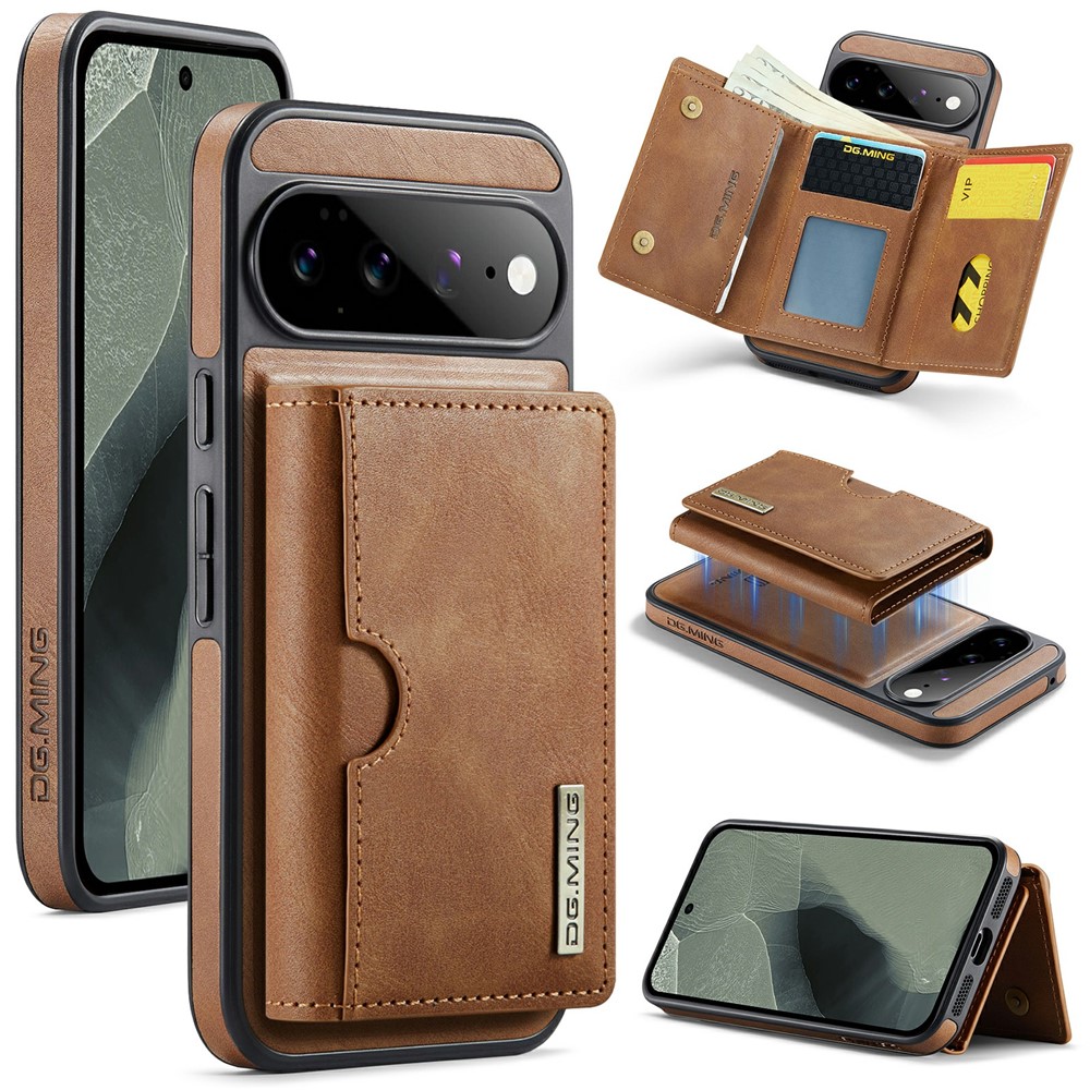 DG.MING M6 Series For Google Pixel 11 Pro Case Magnetic RFID Blocking Wallet PU + PC + TPU Phone Cover - Brown