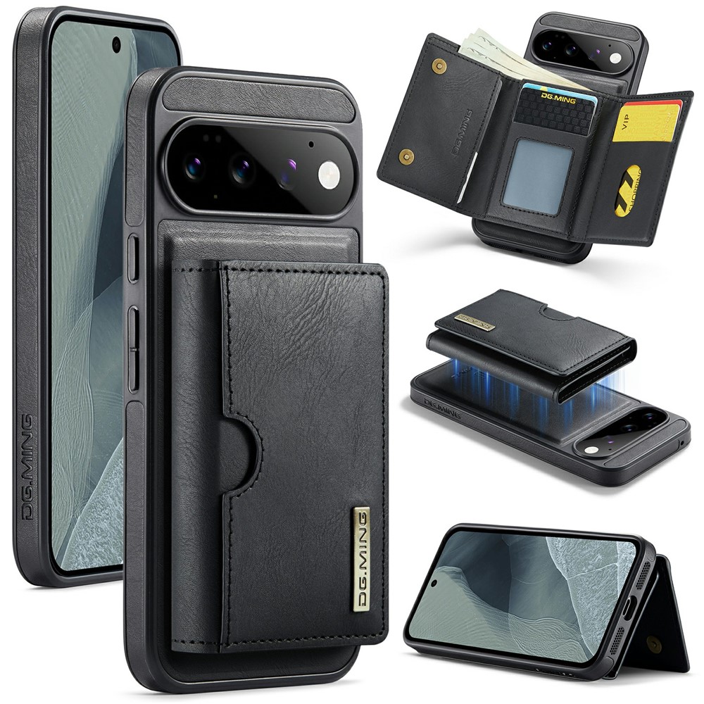DG.MING M6 Series For Google Pixel 11 Pro XL Case Magnetic RFID Blocking Wallet PU + PC + TPU Phone Cover - Black