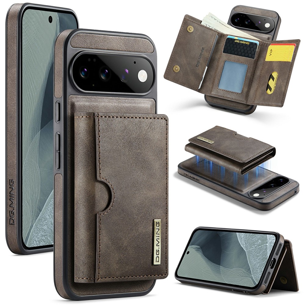 DG.MING M6 Series For Google Pixel 11 Pro XL Case Magnetic RFID Blocking Wallet PU + PC + TPU Phone Cover - Coffee