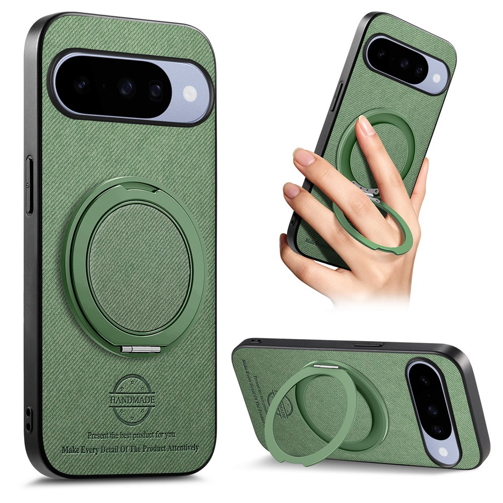 For Google Pixel 11 / Pixel 11 Pro Case Rotatable Kickstand Jeans Cloth Texture Leather Anti-Fall Phone Back Cover - Green