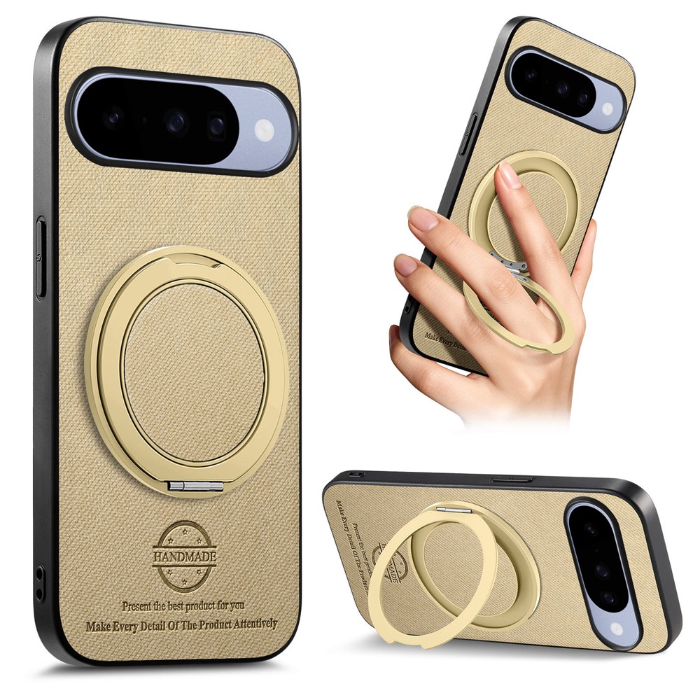 For Google Pixel 11 Pro XL Case Rotatable Kickstand Jeans Cloth Texture Leather Anti-Fall Phone Back Cover - Khaki