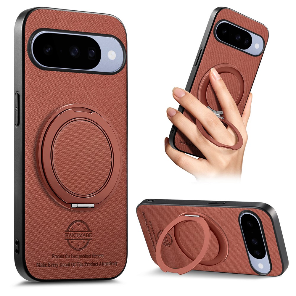 For Google Pixel 11 Pro XL Case Rotatable Kickstand Jeans Cloth Texture Leather Anti-Fall Phone Back Cover - Brown