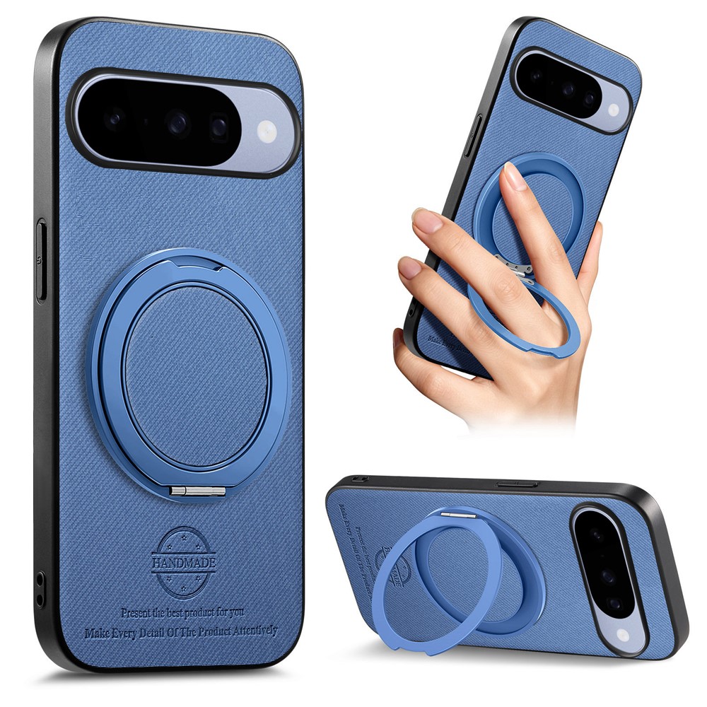 For Google Pixel 11 Pro XL Case Rotatable Kickstand Jeans Cloth Texture Leather Anti-Fall Phone Back Cover - Blue