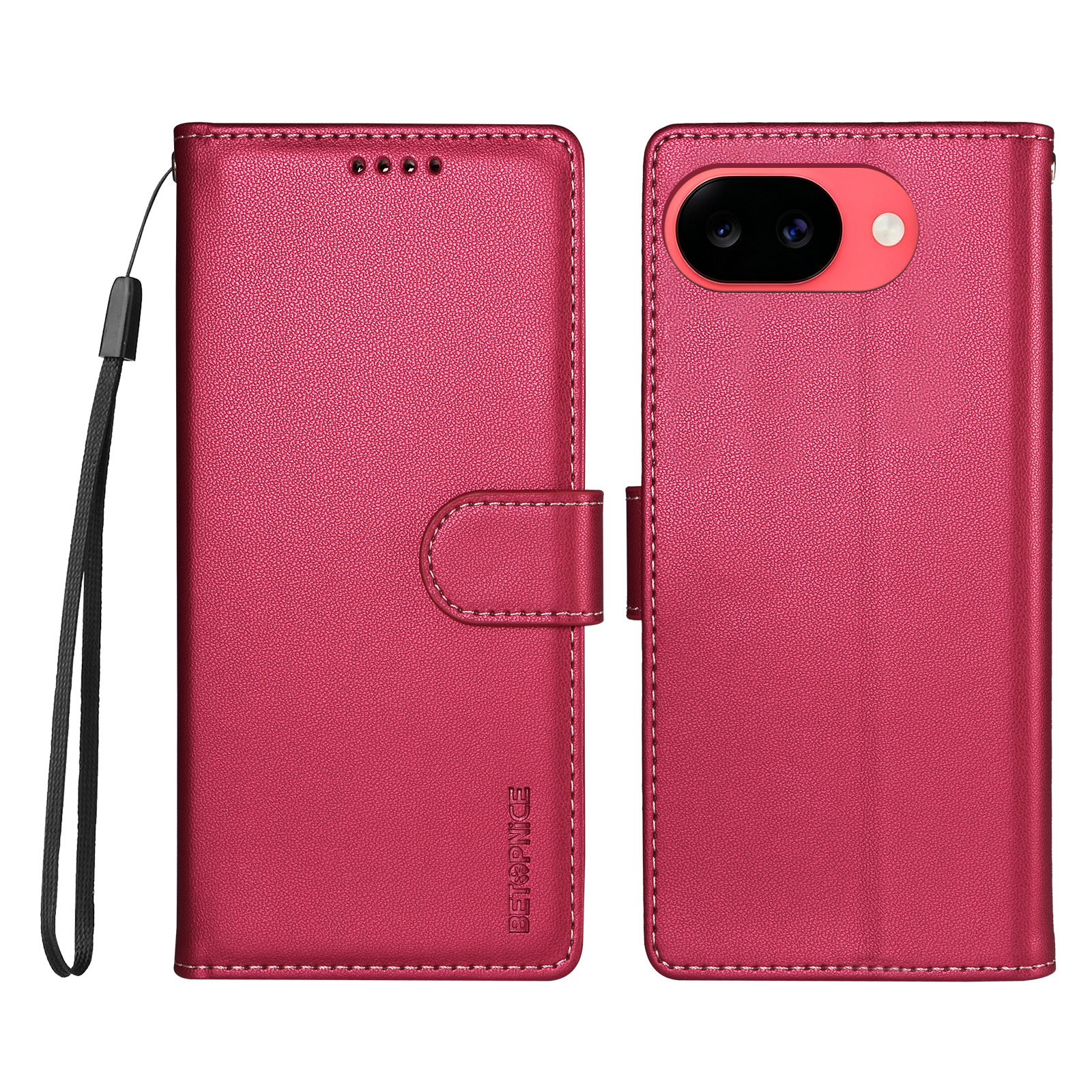 BETOPNICE for Google Pixel 11a 006 Case RFID Blocking Wallet Stand Leather Phone Cover with Wrist Strap - Rose