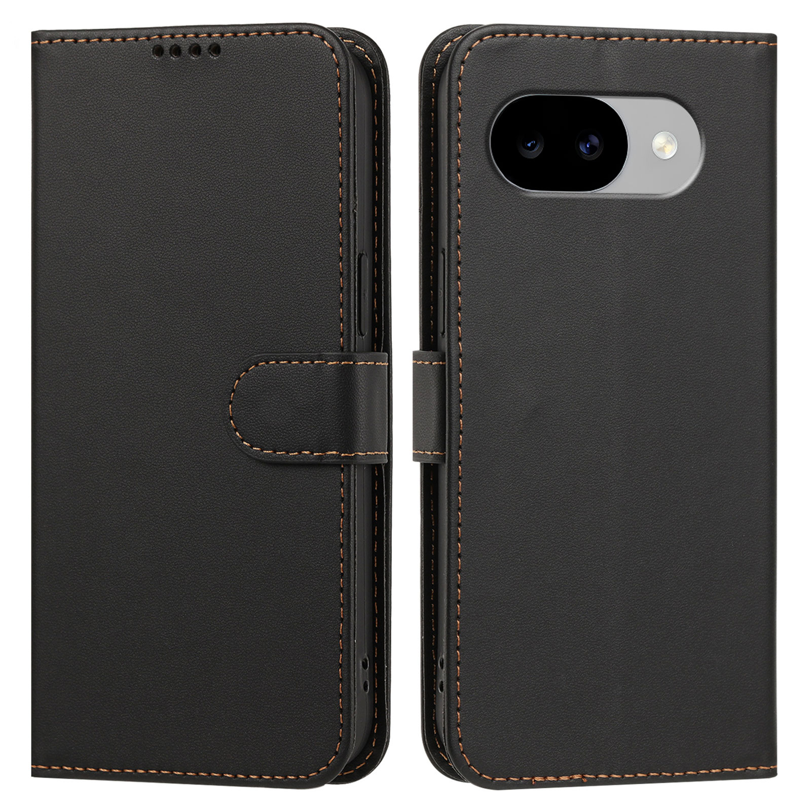 For Google Pixel 11a Leather Case Wallet Stand Solid Color Anti Drop Phone Cover - Black