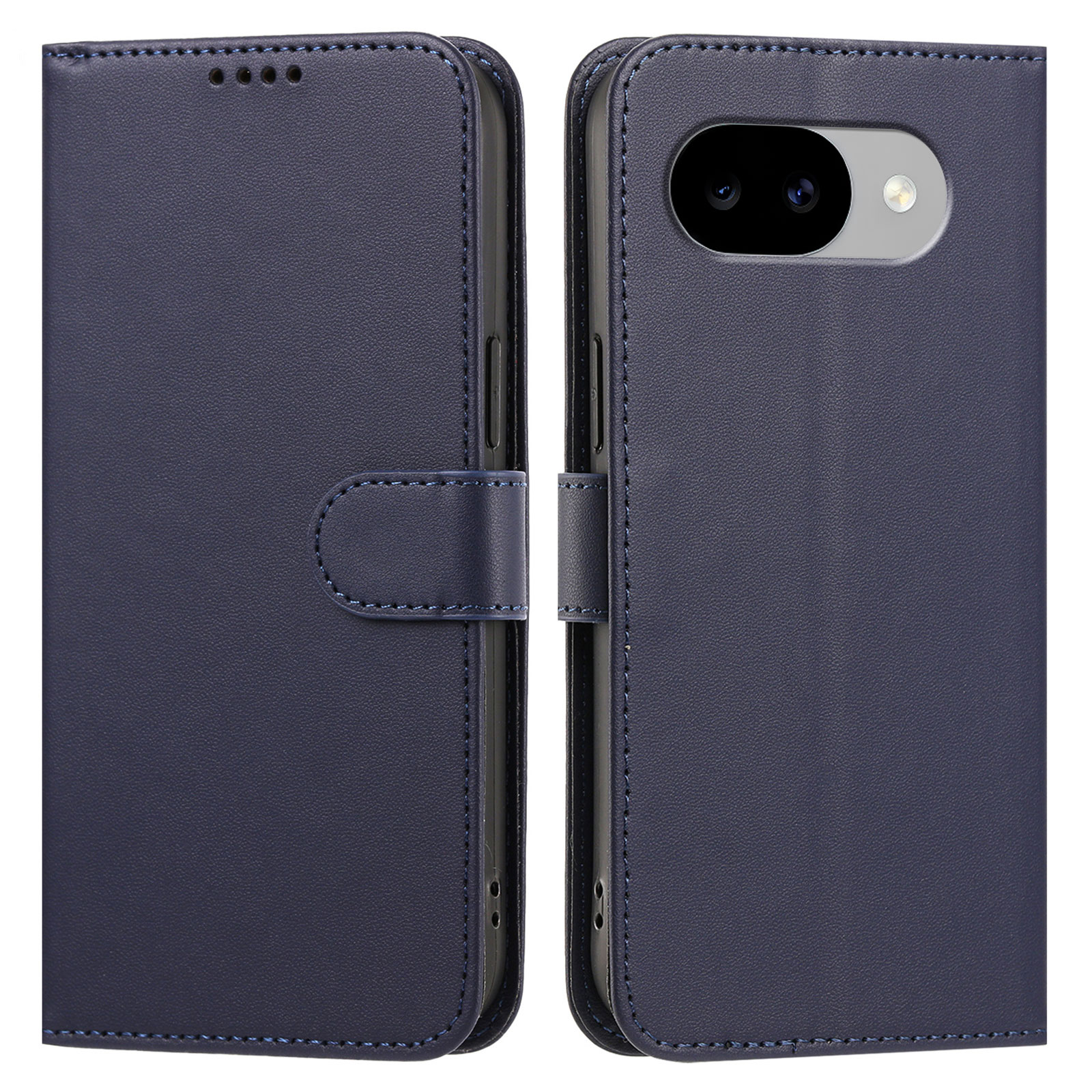 For Google Pixel 11a Leather Case Wallet Stand Solid Color Anti Drop Phone Cover - Blue