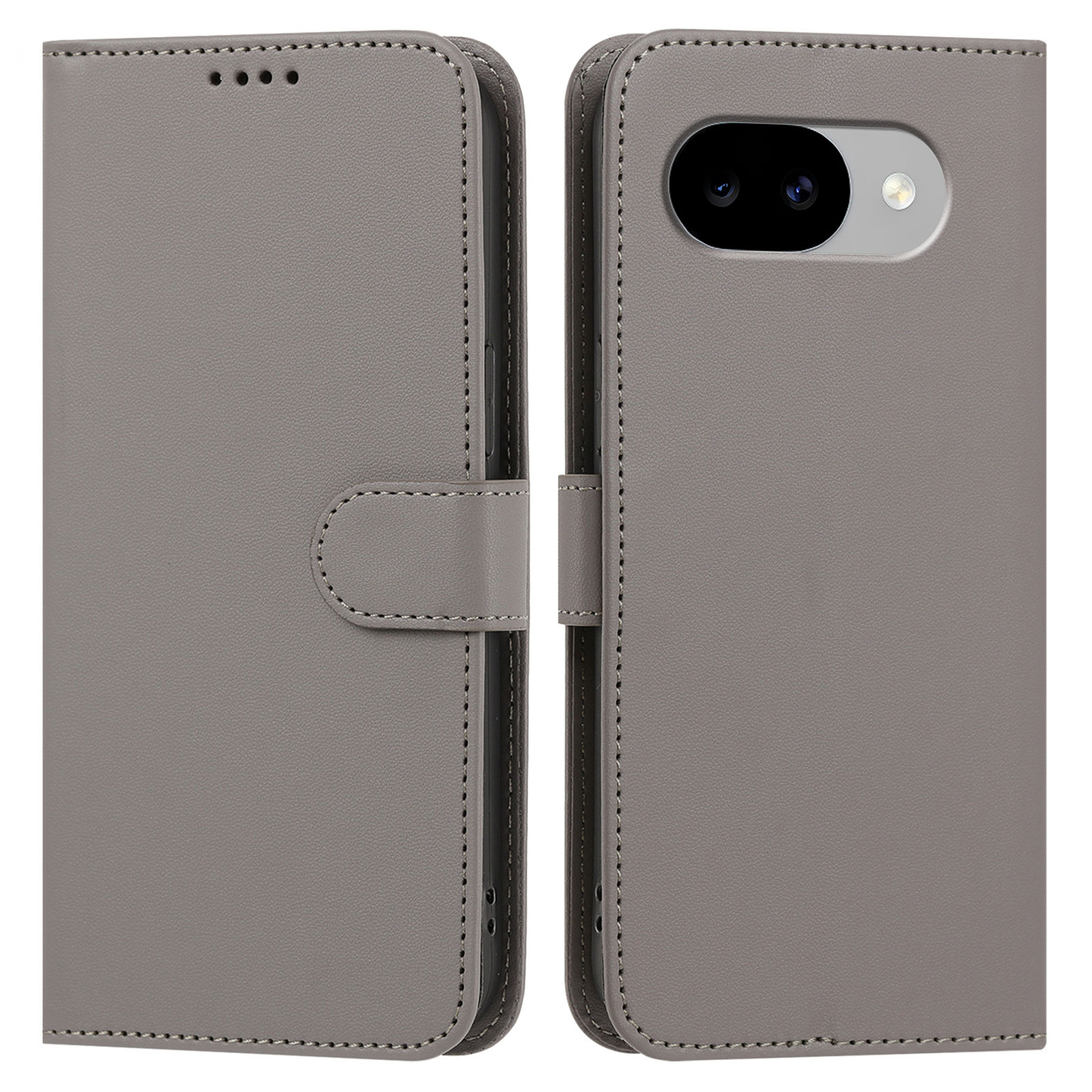 For Google Pixel 11a Leather Case Wallet Stand Solid Color Anti Drop Phone Cover - Gray