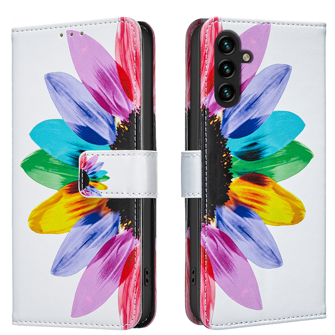 For Samsung Galaxy A14 4G / Galaxy A14 5G Case Wallet Stand Pattern Printing Phone Leather Cover - Sunflower