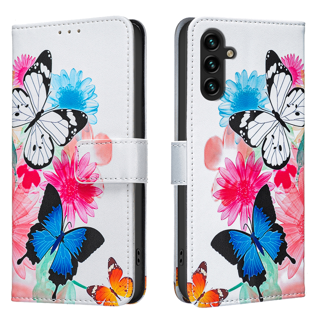 For Samsung Galaxy A16 4G / Galaxy A16 5G Case Wallet Stand Pattern Printing Phone Leather Cover - Two Butterflies