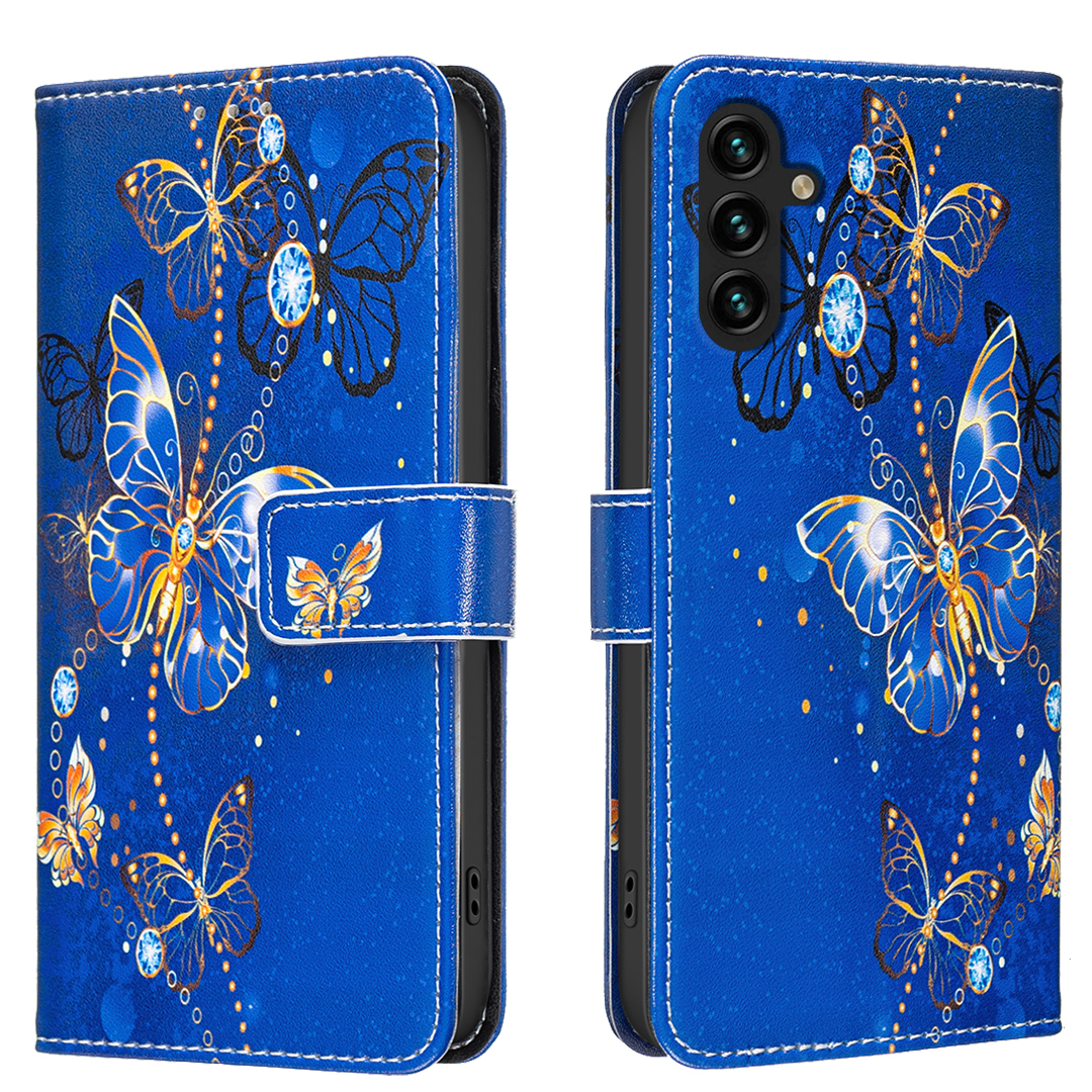 For Samsung Galaxy A35 5G Case Wallet Stand Pattern Printing Phone Leather Cover - Purple Butterflies