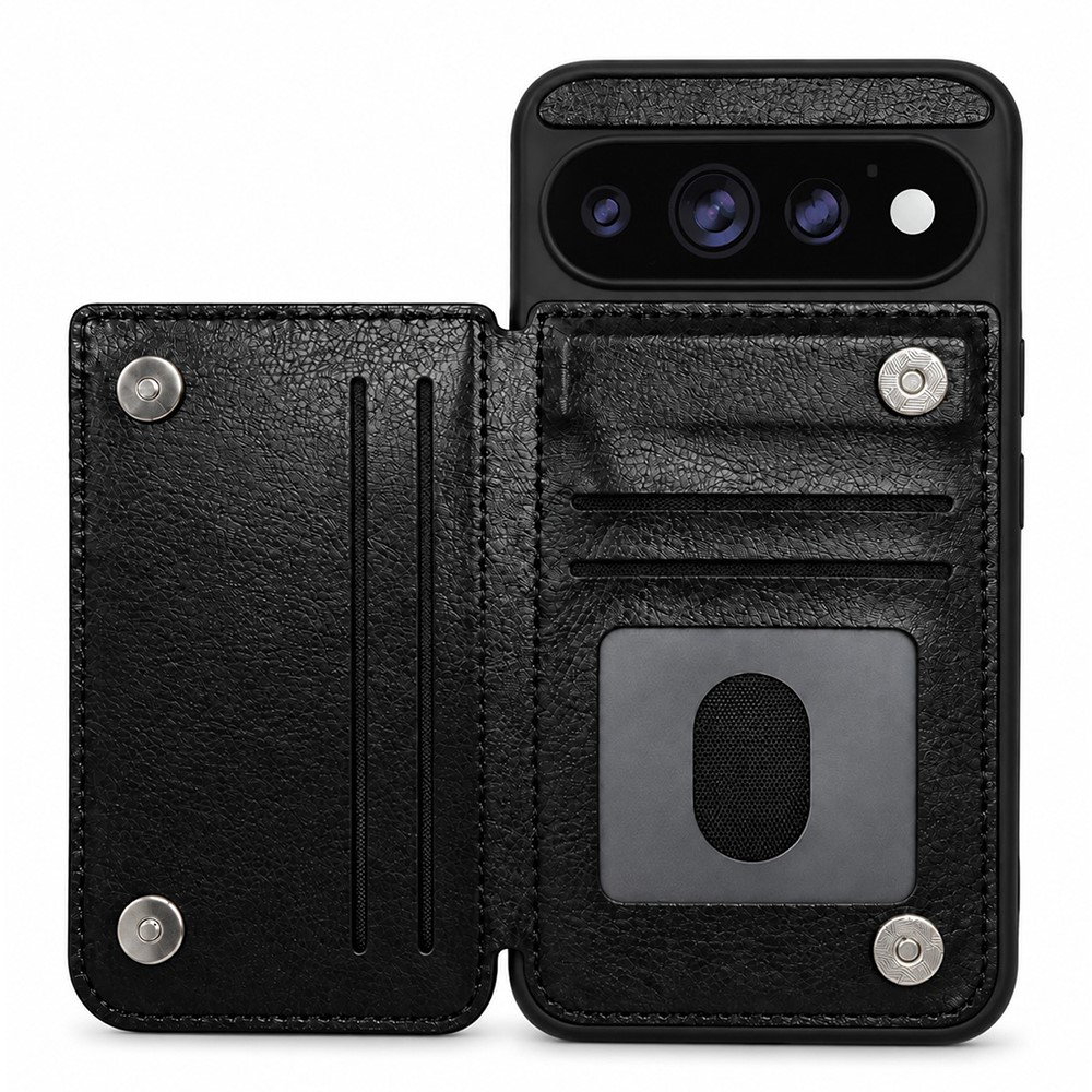 For Google Pixel 11 Pro Wallet Case Card Holder Magnetic Closure PU Leather Phone Cover - Black