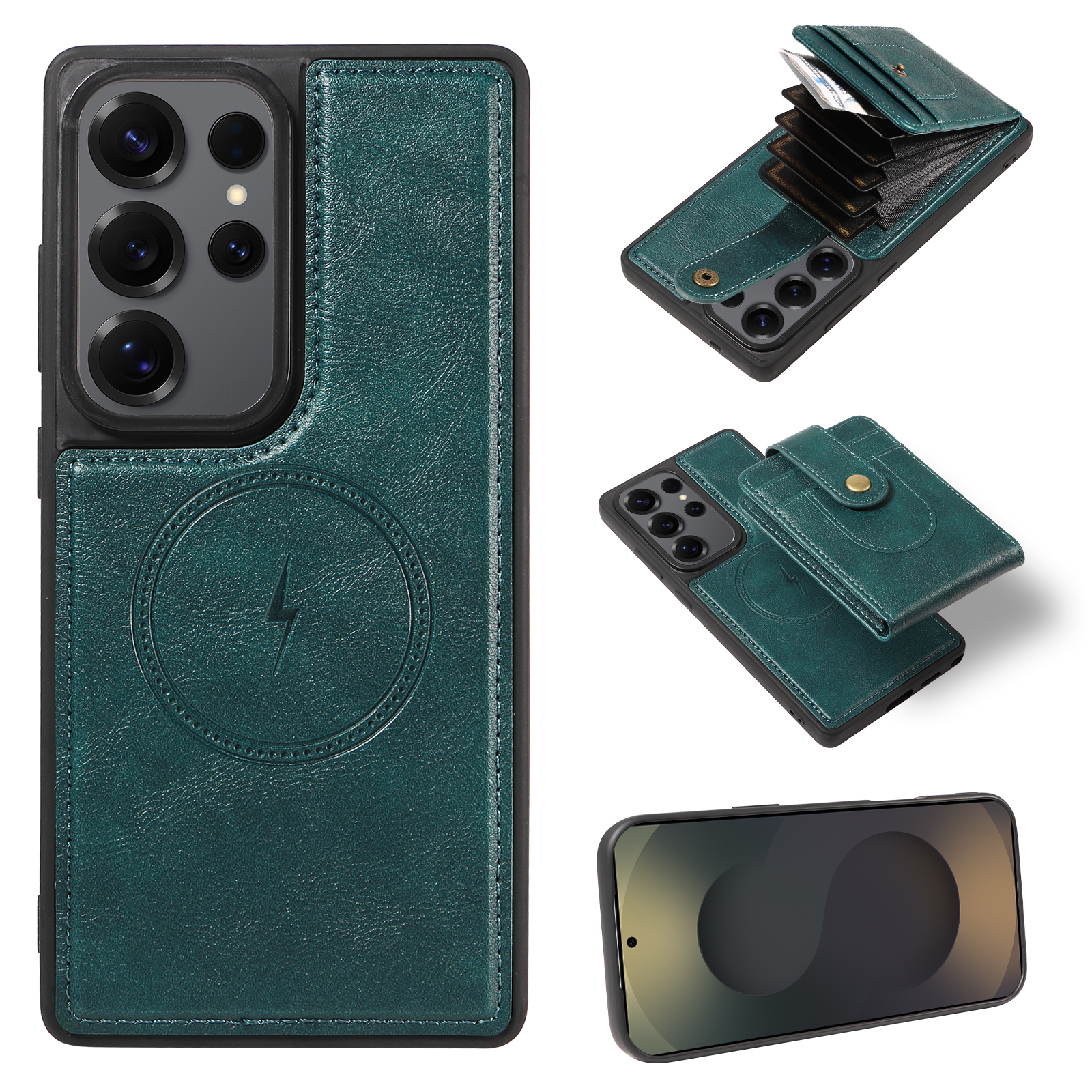 For Samsung Galaxy S25 Ultra Magnetic Case Detachable 2 in 1 Card Holder PU Leather + TPU Phone Cover - Green