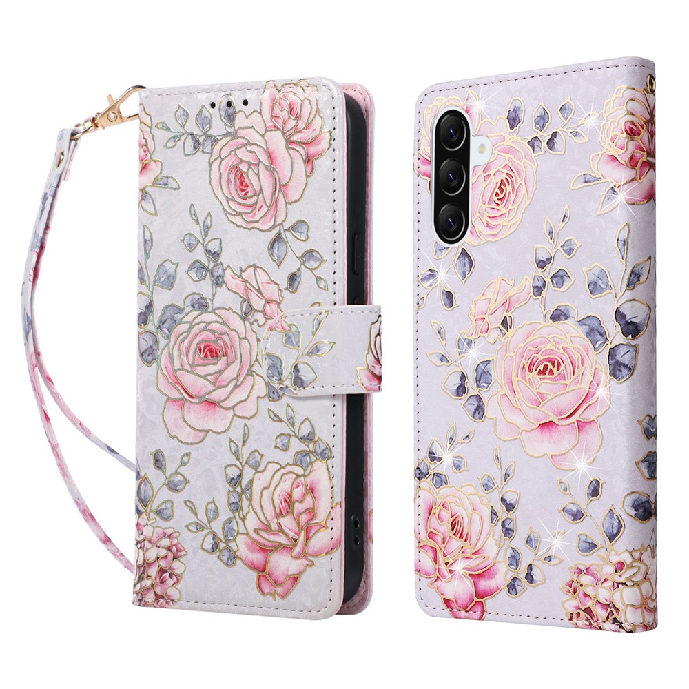 For Samsung Galaxy A27 5G Case RFID Blocking Flower Leather Phone Cover - Rose Flower
