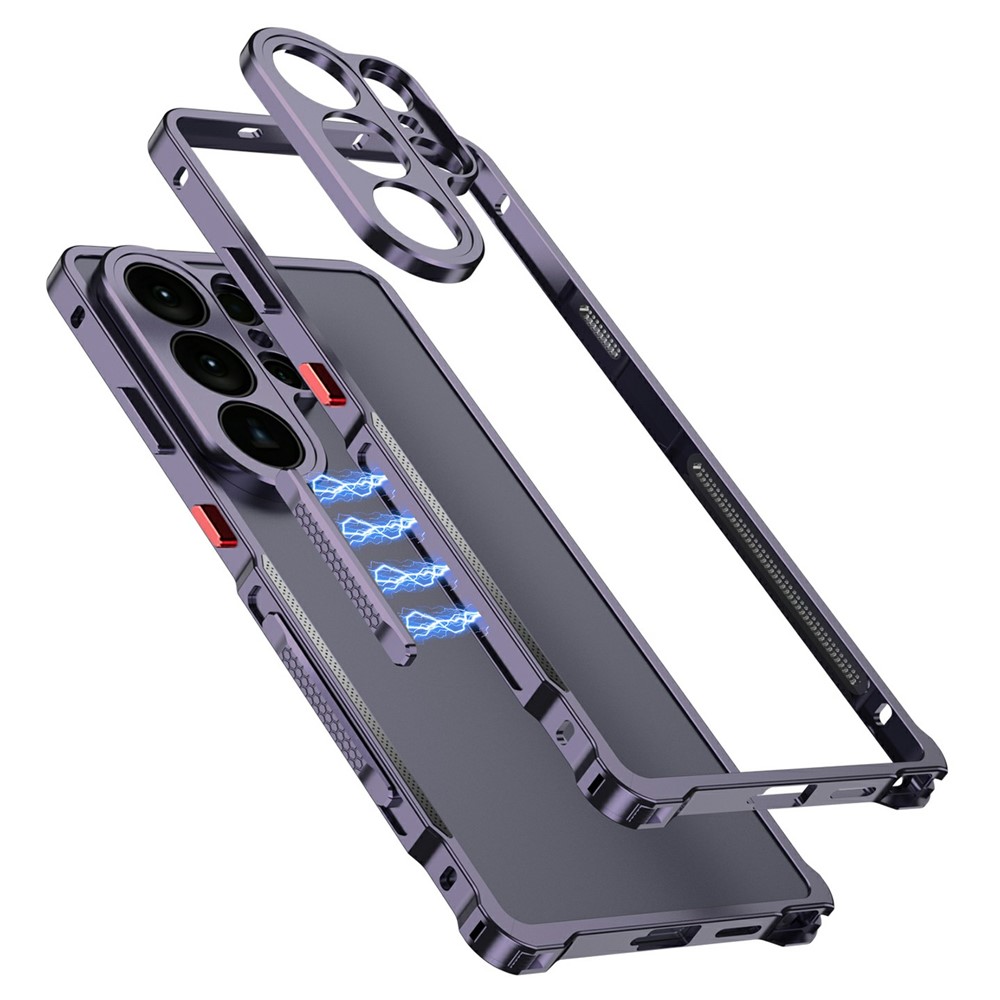 DYONG For Samsung Galaxy S25 Ultra Metal Phone Frame with Magnetic Latch, Camera Cover and 2-Position EDC Rhombus-Shaped Decompression Bar - Purple