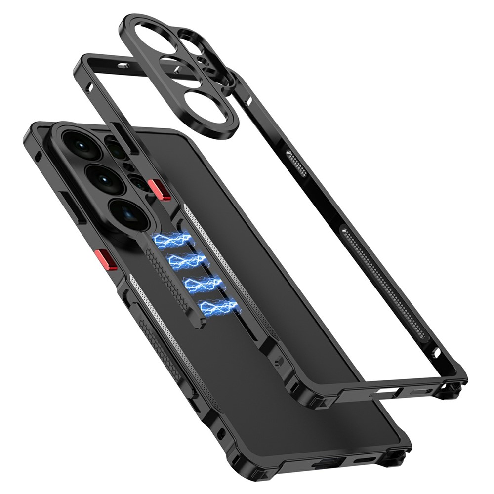 DYONG For Samsung Galaxy S25 Ultra Metal Phone Frame with Magnetic Latch, Camera Cover and 2-Position EDC Rhombus-Shaped Decompression Bar - Black