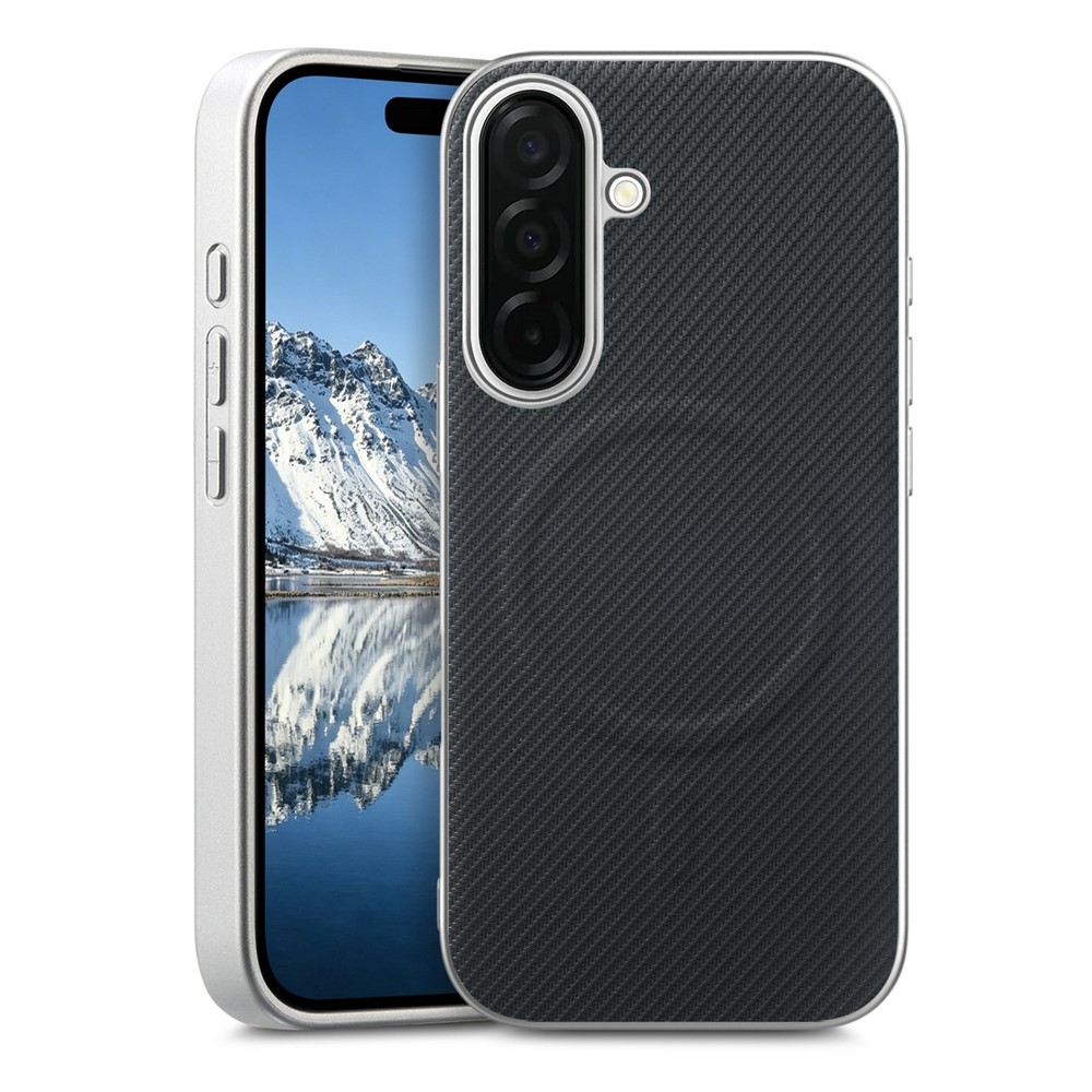 For Samsung Galaxy A26 5G Magnetic Case Silver Edge Fiber Texture Leather + PC + TPU Phone Cover - Black