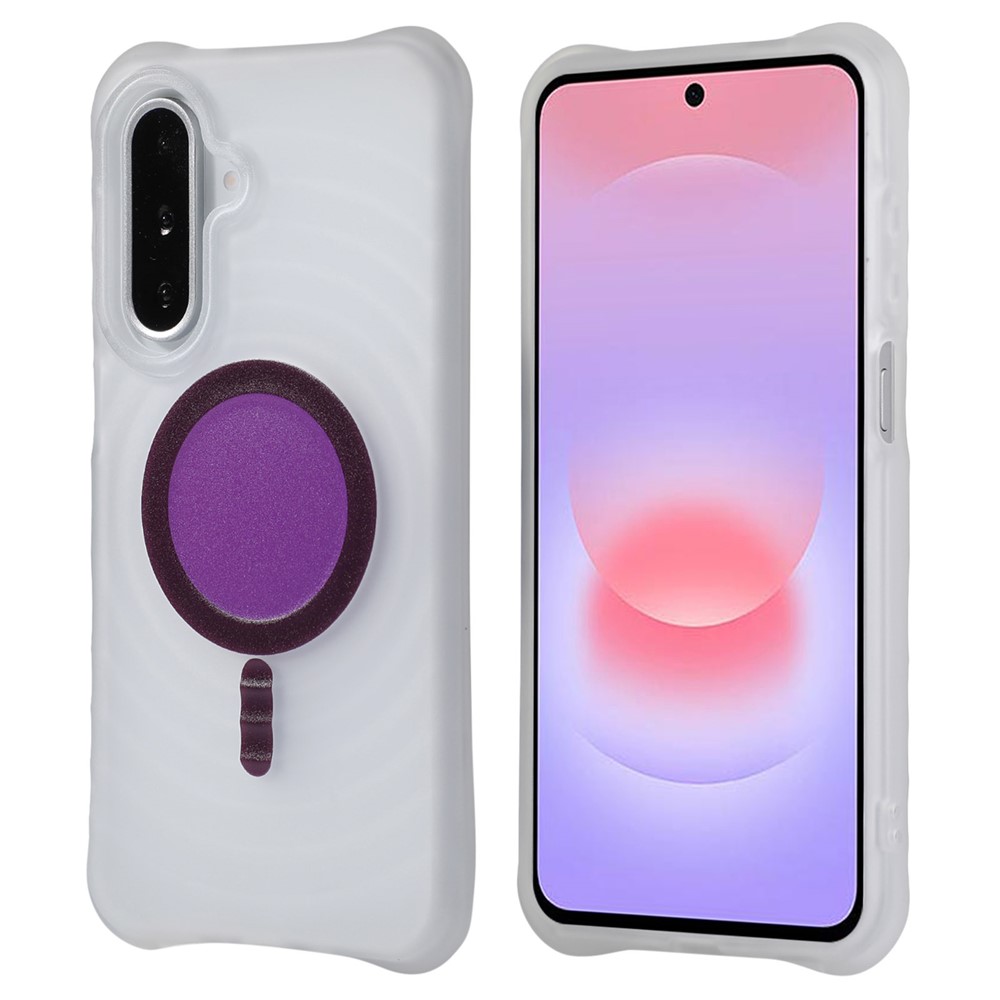 For Samsung Galaxy A27 5G Magnetic Case Wave Air-Cushion Corners Anti-Drop TPU + PC Matte Translucent Back Phone Cover - Taro Purple