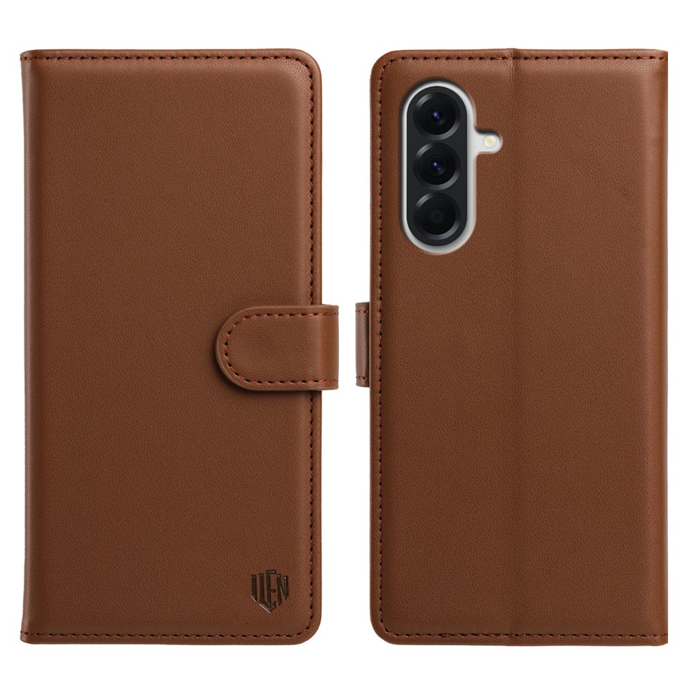 For Samsung Galaxy A27 5G Case with 3 Card Slots Glossy Finish Full Protection PU Leather Phone Cover - Brown