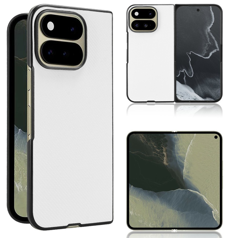 For Google Pixel 11 Pro Fold Case Carbon Fiber Texture Shockproof PU + PC Phone Cover - White