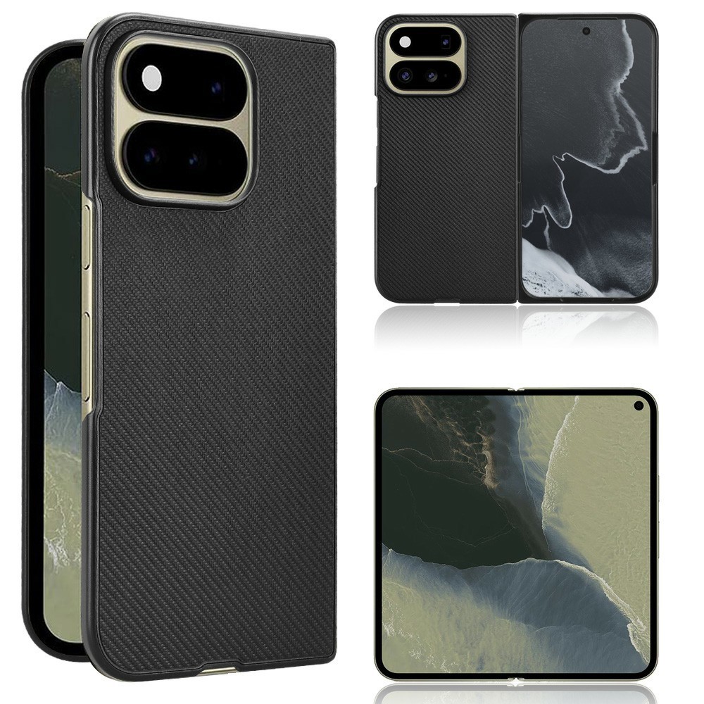 For Google Pixel 11 Pro Fold Case Carbon Fiber Texture Shockproof PU + PC Phone Cover - Black