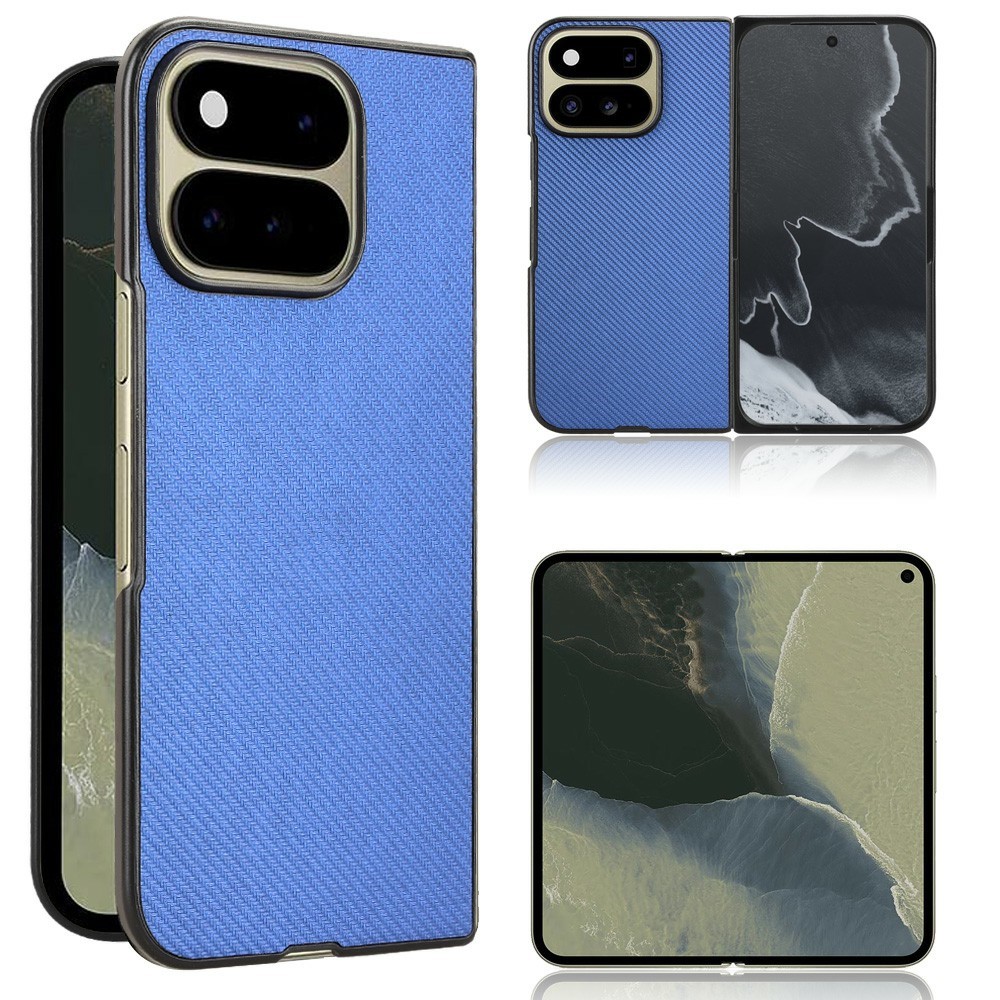 For Google Pixel 11 Pro Fold Case Carbon Fiber Texture Shockproof PU + PC Phone Cover - Blue