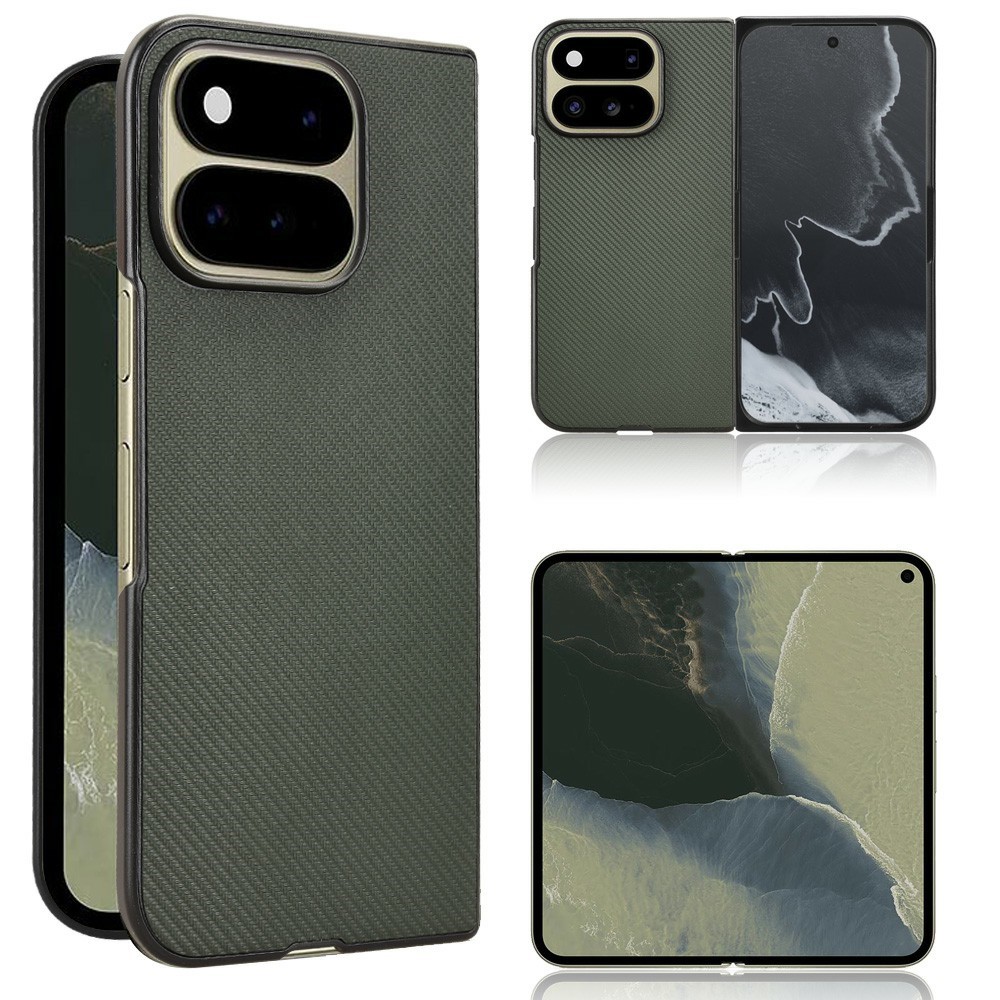 For Google Pixel 11 Pro Fold Case Carbon Fiber Texture Shockproof PU + PC Phone Cover - Green