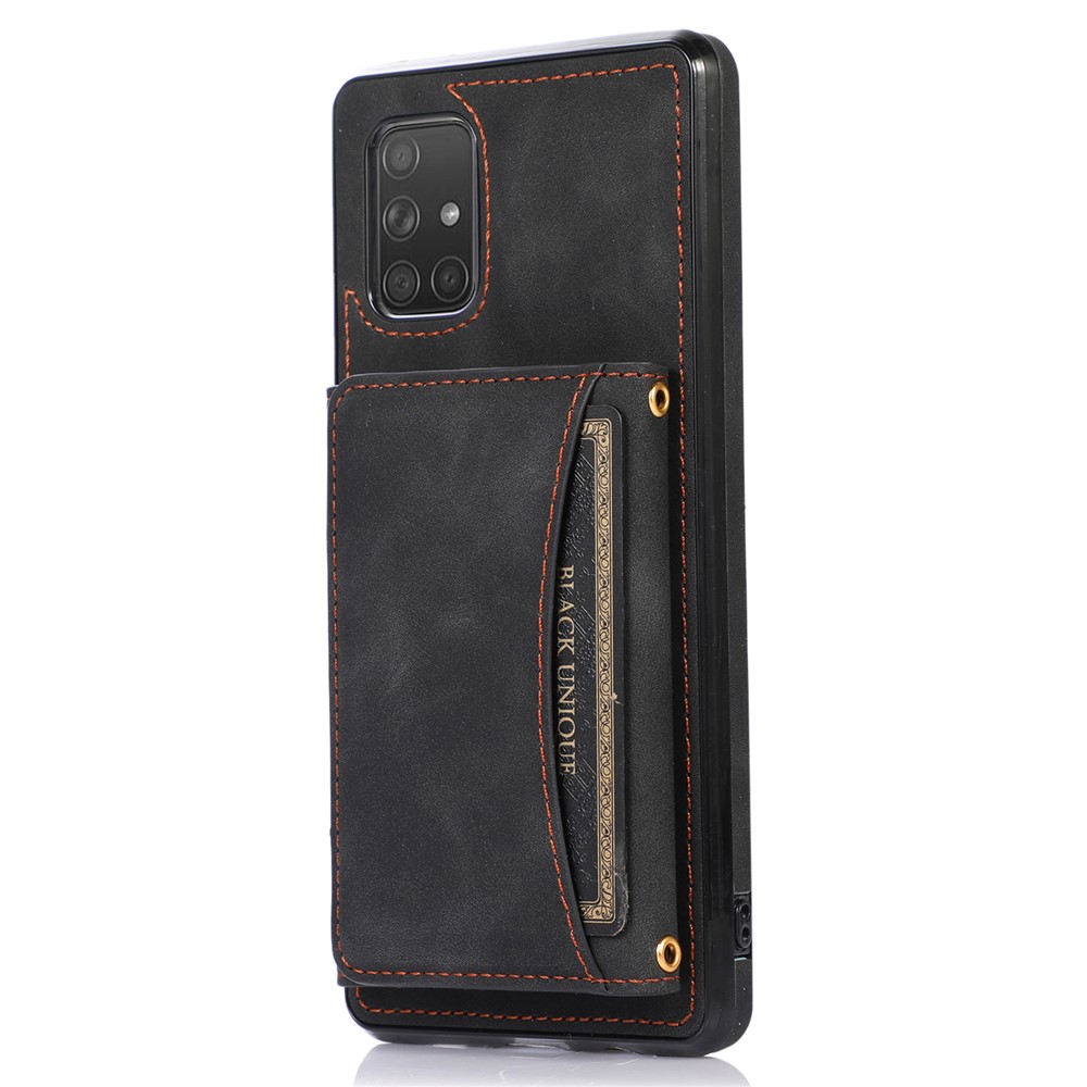 For Samsung Galaxy A51 5G SM-A516 Tri-fold Wallet Anti-scratch Phone Case PU Leather Coated TPU Kickstand Cover - Black
