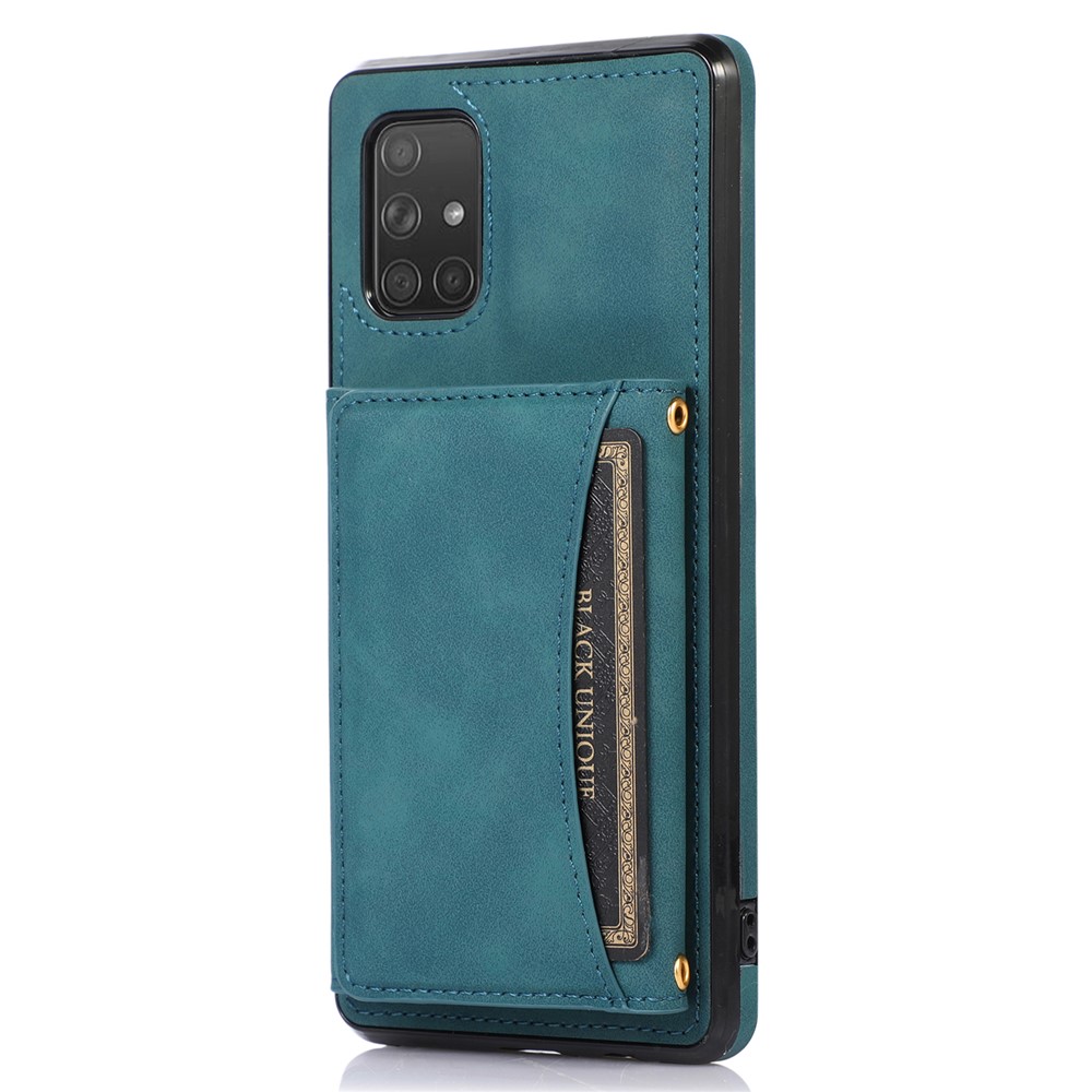For Samsung Galaxy A51 5G SM-A516 Tri-fold Wallet Anti-scratch Phone Case PU Leather Coated TPU Kickstand Cover - Blue