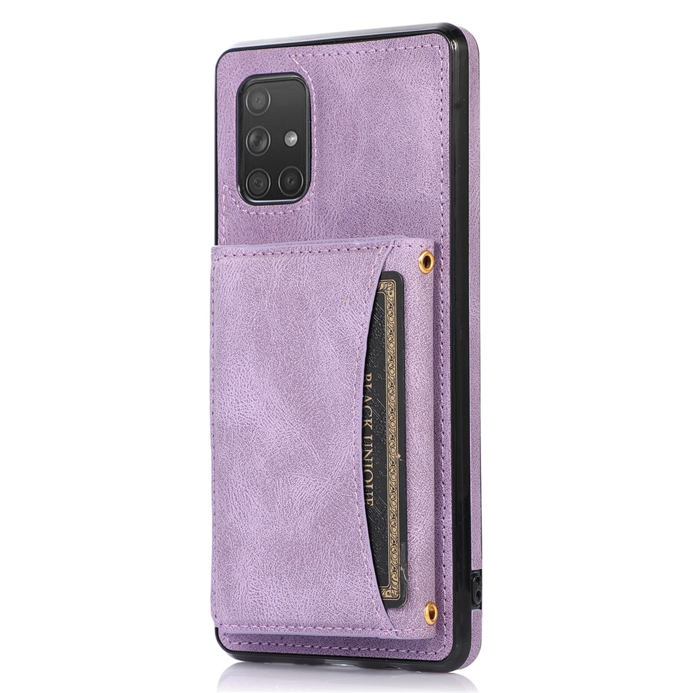 For Samsung Galaxy A51 5G SM-A516 Tri-fold Wallet Anti-scratch Phone Case PU Leather Coated TPU Kickstand Cover - Purple