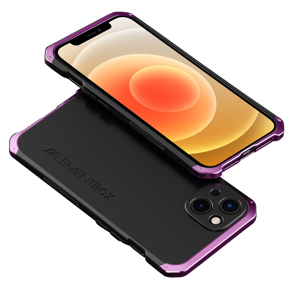 ELEMENT BOX For iPhone 13 mini 5.4 inch 3-Piece Design Hard PC Back Metal Frame Cover Hybrid Phone Case - Black  /  Purple