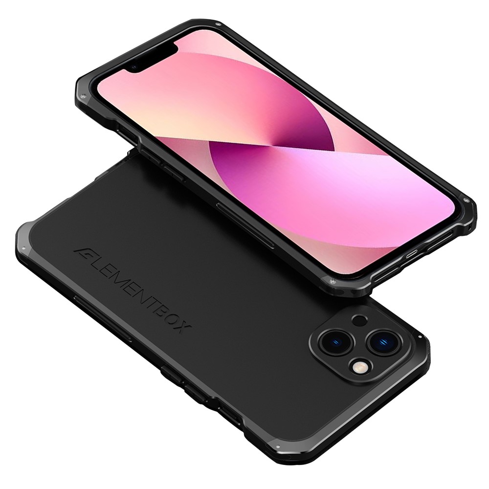 ELEMENT BOX For iPhone 13 mini 5.4 inch 3-Piece Design Hard PC Back Metal Frame Cover Hybrid Phone Case - Black  /  Black