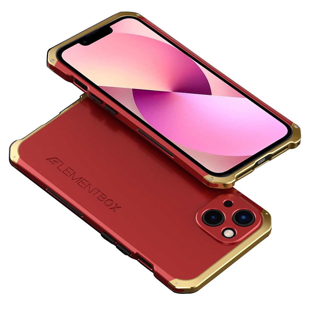 ELEMENT BOX For iPhone 13 mini 5.4 inch 3-Piece Design Hard PC Back Metal Frame Cover Hybrid Phone Case - Red  /  Gold