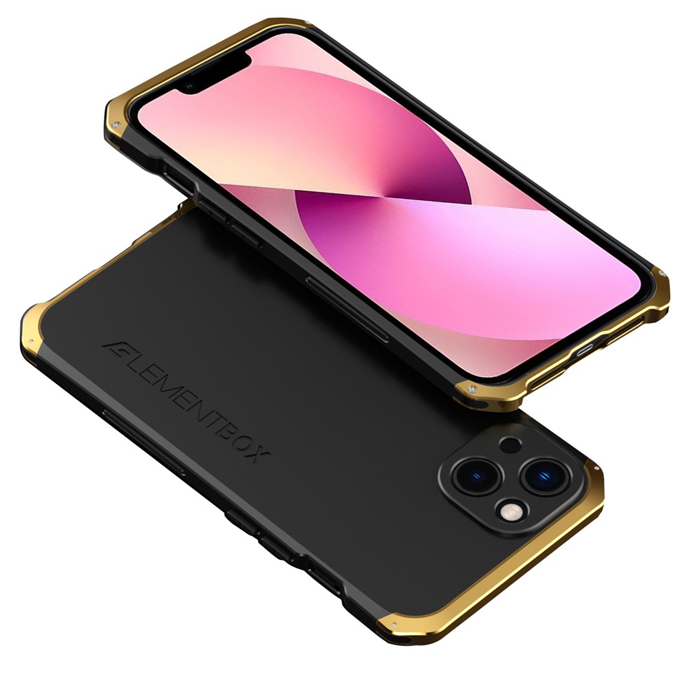 ELEMENT BOX For iPhone 13 mini 5.4 inch 3-Piece Design Hard PC Back Metal Frame Cover Hybrid Phone Case - Black  /  Gold