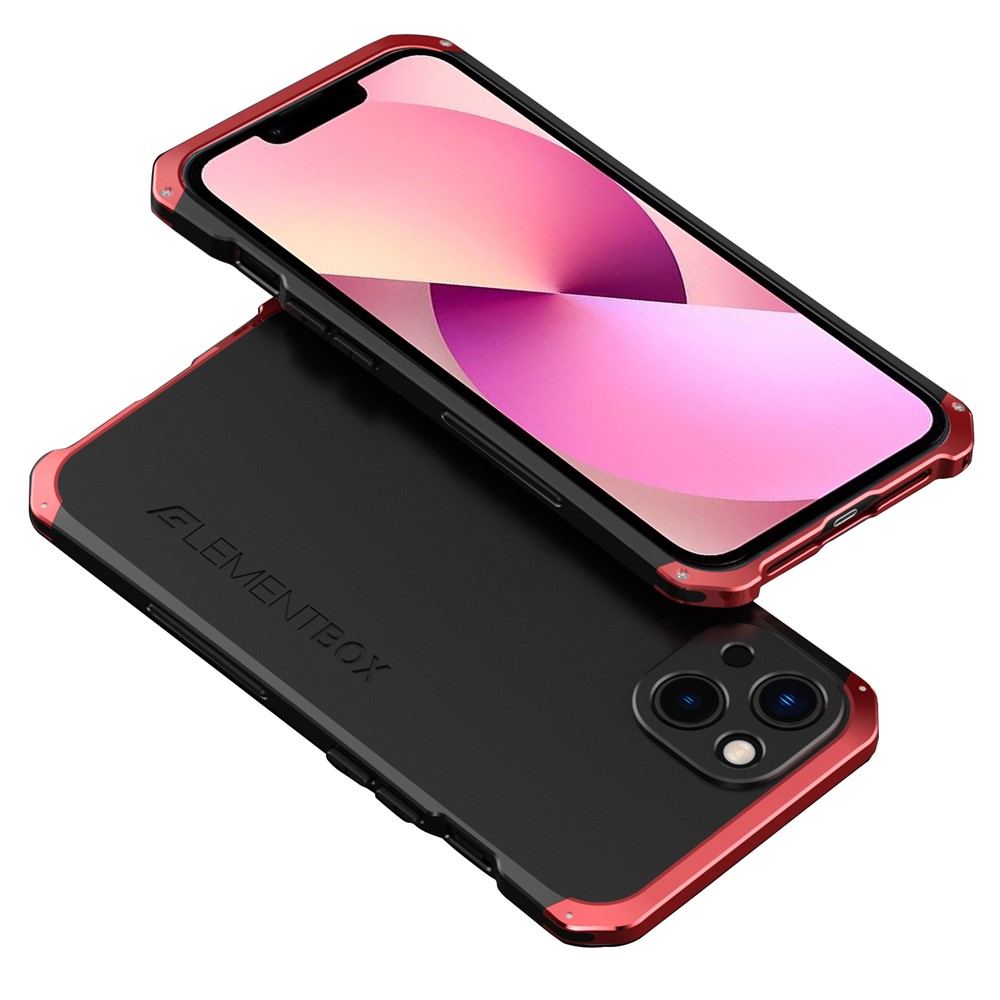 ELEMENT BOX For iPhone 13 mini 5.4 inch 3-Piece Design Hard PC Back Metal Frame Cover Hybrid Phone Case - Black / Red